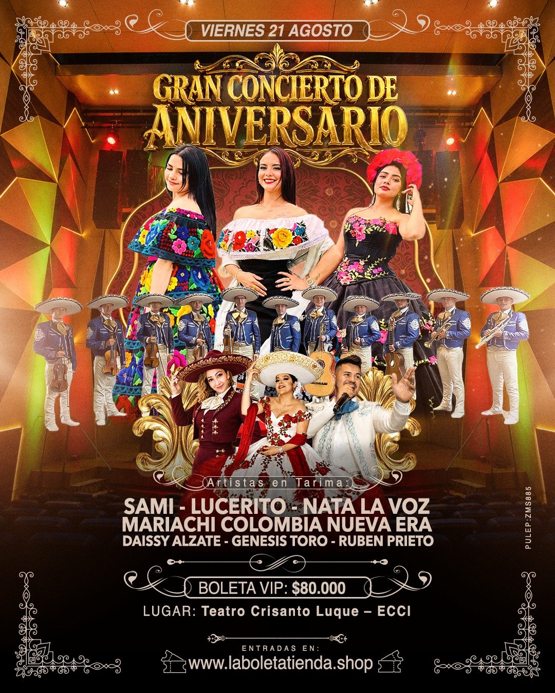 Afiche oficial del Gran Concierto de Aniversario, Mariachi Colombia Nueva Era, 21 de agosto de 2026